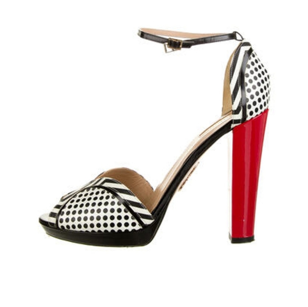 Aquazzura Black White Red Polka Dot Chunky Heels Size 40 9
